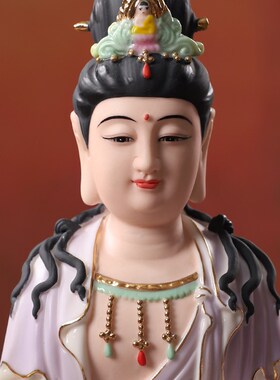 速发久用德化陶瓷文殊菩萨普贤菩萨家畔供奉佛像护法神像摆件