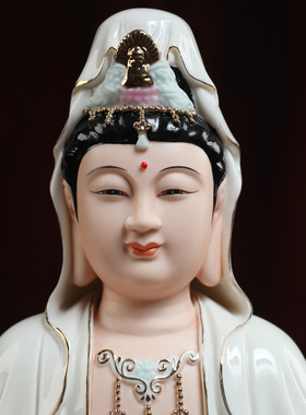 速发戴绘堂陶瓷14/16/18吋荷叶宝莲观音彩玉描金佛像供奉家用坐像