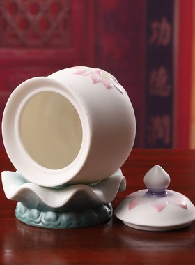 速发菩语德阁杯陶瓷莲花圣水杯佛前供奉佛具净水化莲韵供水杯摆件