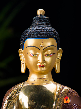 速发泊家10寸仿尼用尔释迦摩尼铜半鎏金雕花释迦牟尼铜像