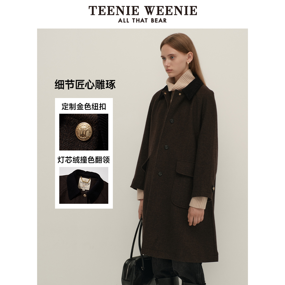 TeenieWeenie小熊冬装风衣式气质时髦澳毛混纺长款毛呢大衣外套女 - 图2