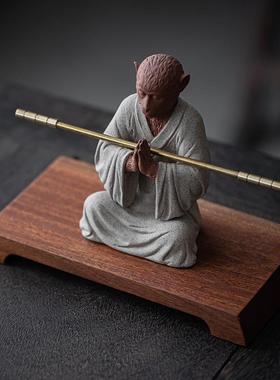 久造中式齐天大圣禅意摆件茶室桌面摆设陶瓷孙悟空微景观鱼缸造景