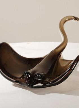 魔鬼鱼艺术玻璃动物摆件简约客厅儿童房玄关样板房装饰品乔迁送人