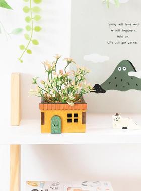 阿楹 可爱精致微观电脑摆件治愈系小木屋客厅茶台办公桌装饰绿植