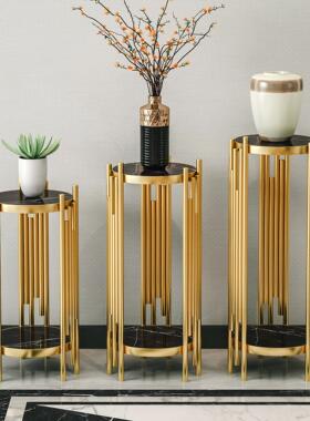 轻奢客厅落地摆件装饰架电视柜旁边置物架大型北欧沙发大理石花架