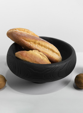 极速装饰推荐刻纹木纹果盘摆件创意北欧现L代简约家居客厅样板房