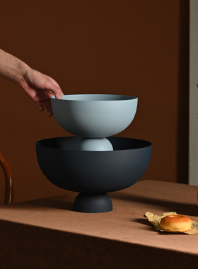 极速装饰推荐莫兰迪m色磨砂铁艺圆形果盘创意家居摆件北欧简约客