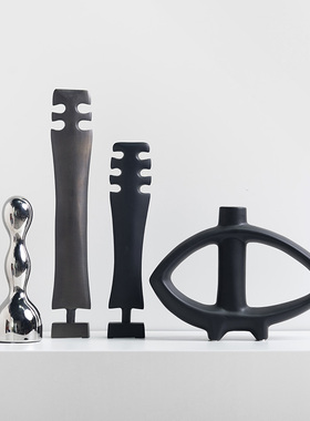 极速装饰推荐眼睛摆件o和不规则银色柱陶瓷简约轻奢客厅样板房电