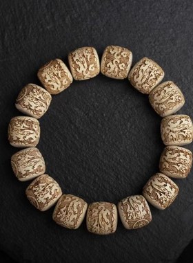 极速香樟木老型雕刻回纹珠貔貅手A串男女佛珠单圈桶珠手链文玩饰