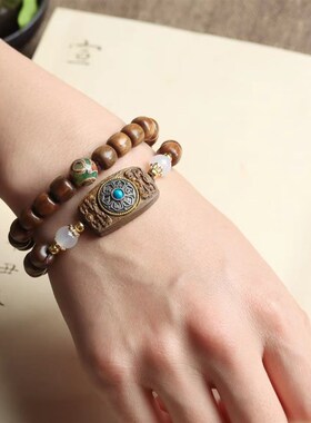 极速绿檀老型珠DIYo六字真言太岁牌手链时来运转装饰佛珠檀香手串