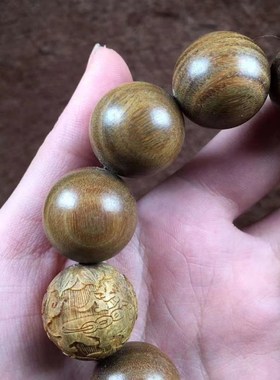 极速天然正宗绿檀木佛珠20跑环手串雕刻I貔貅款运转环檀香木情侣
