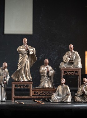 热销中式复古小和尚摆件陶瓷工艺品禅意家居茶室博V古架装饰品庭