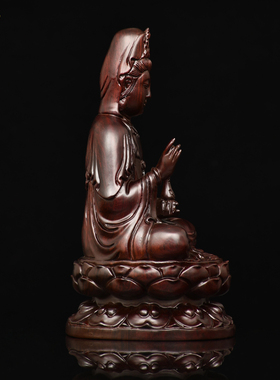 速发黑檀木雕坐莲观音佛居摆件实木家像客厅玄关供工车载奉艺品摆