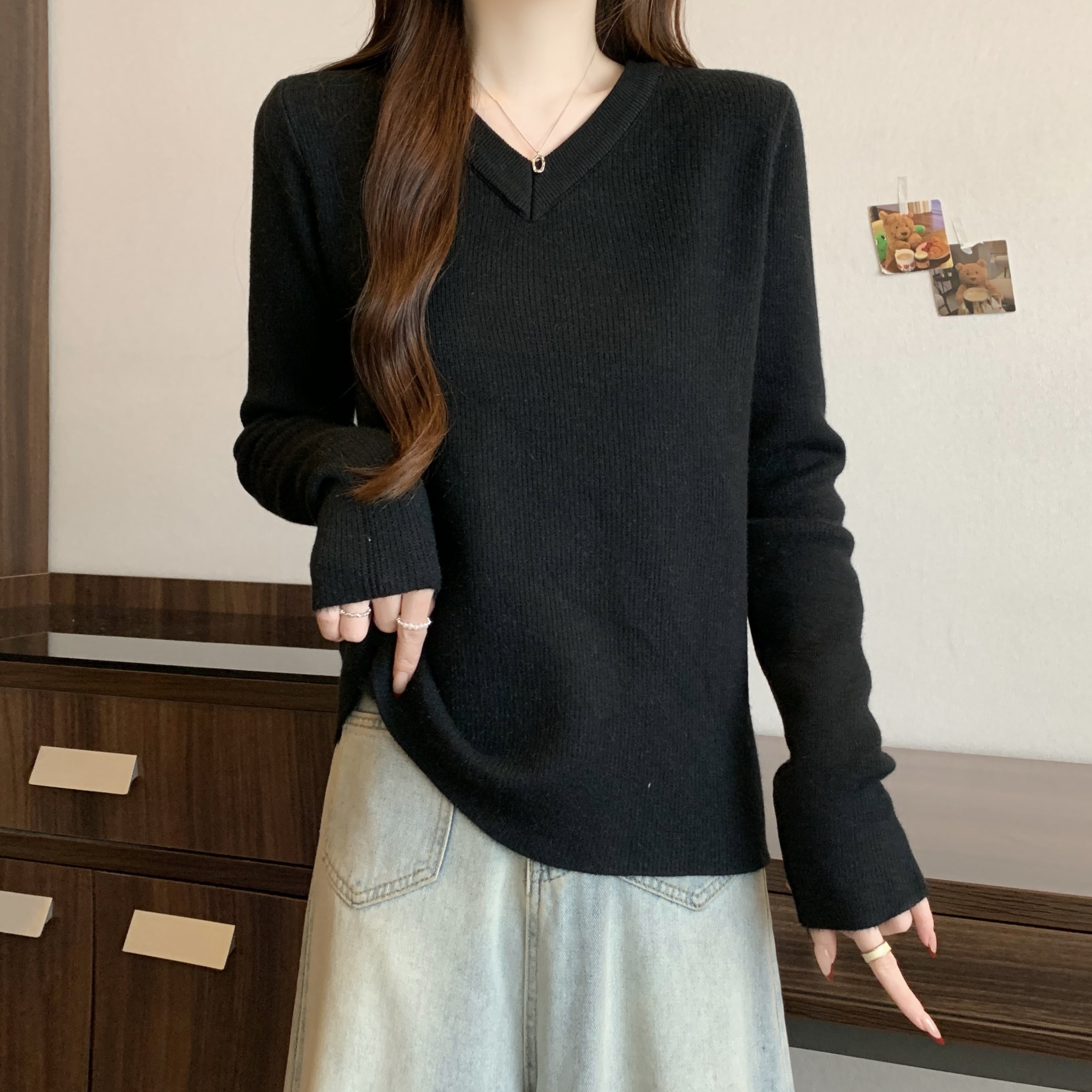 实拍实价~大码加绒加厚保暖内搭针织衫打底衫秋冬新款显瘦V领上衣,淘宝优惠券,粉丝福利购,淘宝优惠卷