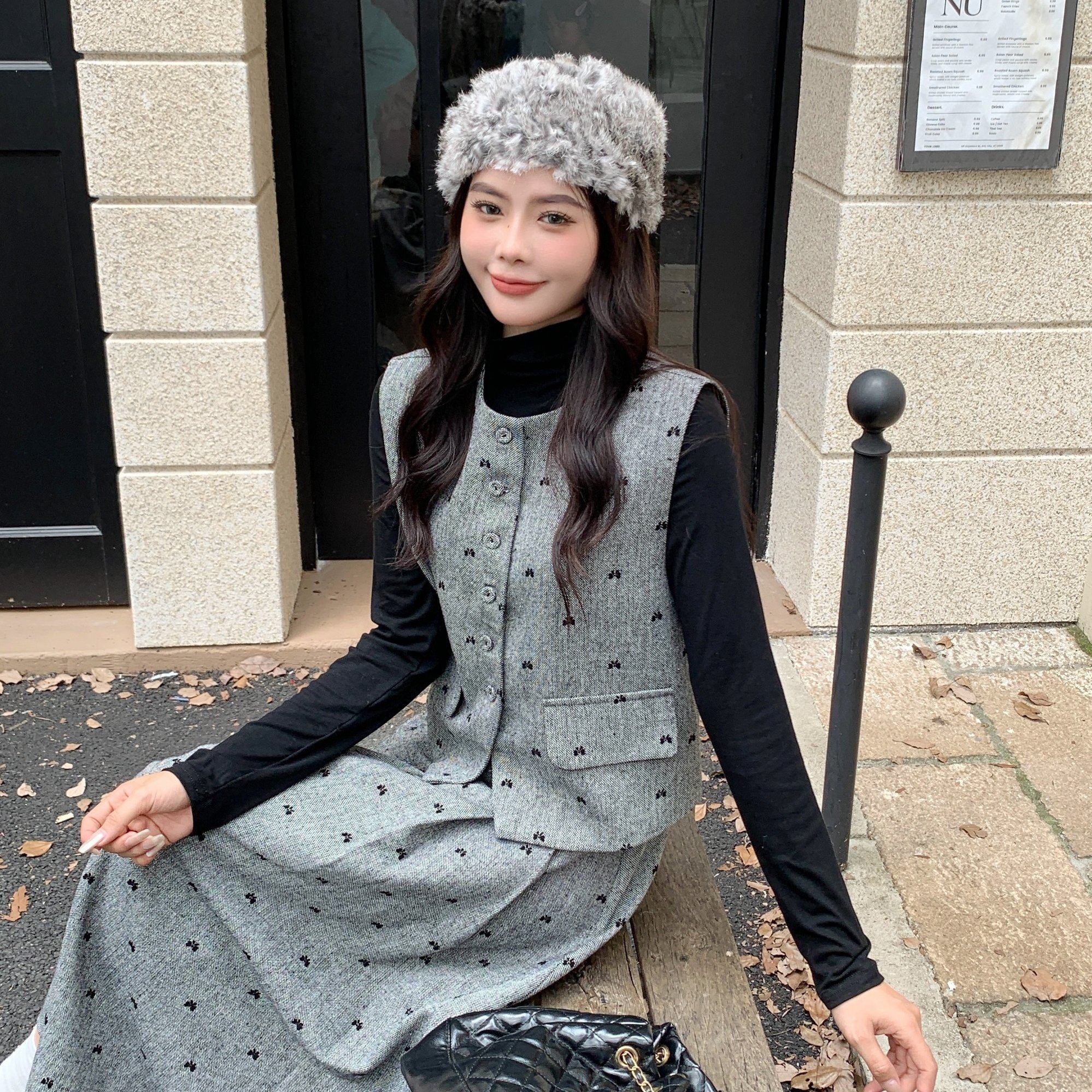 实拍大码秋季复古时尚蝴蝶打底+马甲+半身裙三件套套装女1812,淘宝优惠券,粉丝福利购,淘宝优惠卷