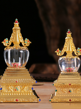 新品全金属鎏金舍利塔菩提塔亚克力水晶珍珠佛塔家用W供奉用品摆
