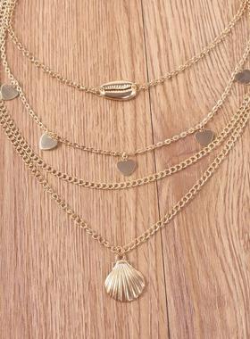 极速。Shell lhove scallop combination multilayer Necklace N5