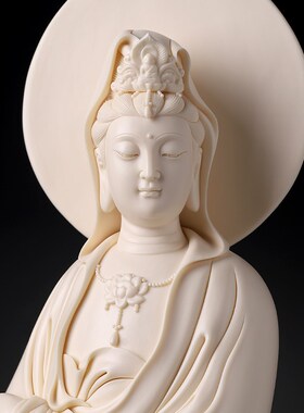 新品陶瓷24吋佛光观p音佛像猛犸牙黄大师林建平观世音菩萨像摆件