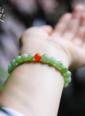 极速珠曼丨天然和田m玉苹果绿碧玉手串女玉石南红玛瑙手镯手链生