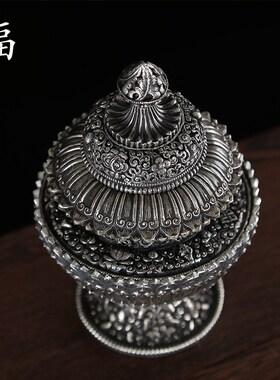 新品博福泰银八吉祥三层r米盒米罐米壶家用摆件青稞粉装藏供品如