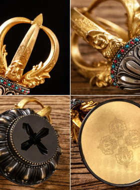 新品黄铜五股双色金o刚杵带底座家用供奉手持修法器藏式密降魔杵