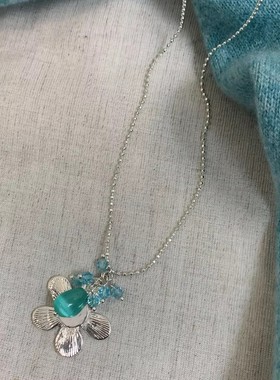 时夏 猫眼花朵锆石项链韩系清新夏日百搭日常毛衣链