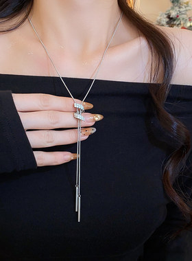 韩版ins风镶钻几何简约项链轻奢小众感毛衣链时尚气质项饰女
