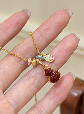 多巴胺双面母贝葫芦吊坠项链配饰女小众秋冬毛衣链轻奢感颈链