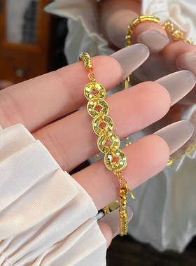 招财纳福碎冰冰五帝铜钱币手链轻奢感手串女本命年转运珠手饰