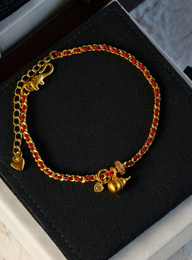 真金电镀锆石爱心葫芦编织红绳手链轻奢感手绳本命年小众手饰