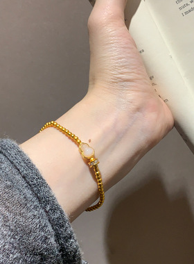 镀真金古法沙金新中式复古白玉葫芦手链女感手串小众串珠手饰
