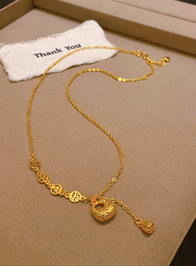 新中式沙金如意平安喜乐小福包项链女轻奢感毛衣链气质配饰品