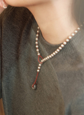 复古捷克小米珠珍珠项链配饰女秋冬毛衣链轻奢感串珠颈链饰品