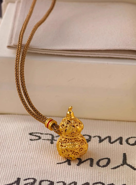 沙金镂空花丝爬腾葫芦吊坠项链女秋冬毛衣链长款新中式感饰品