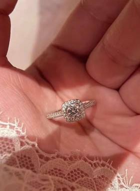 s925纯银一克拉戒指四爪豪华方包莫桑石戒指跨境厂家直销