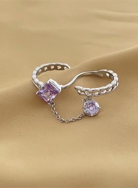 极速设计感小众ins紫色t宝石连指时髦戒指 百搭轻奢潮酷食指尾戒