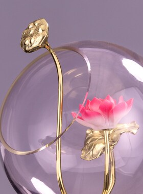 新品现代黄铜摆件轻奢玻璃罩子透明摆件客厅N玄关办公室桌面家居