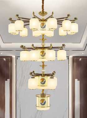 朝下全铜别墅复式楼客厅大吊灯新中式中空大厅楼中楼梯间长吊灯具