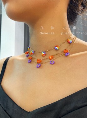 极速[几件小事]森女系小清x新泫雅风甜美小雏菊碎花流苏锁骨项链