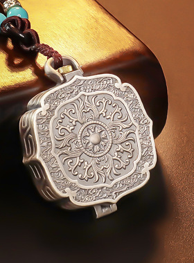 极速纯银西藏f式八吉祥法轮宝轮嘎乌盒吊坠装藏楞严咒挂件平安男