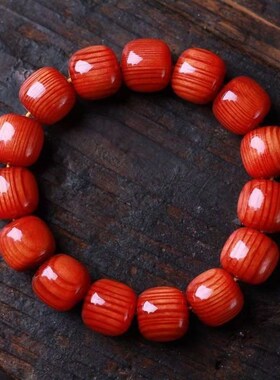 新品长白山全透光琥珀木手串满油东北沉香手链松S明子老型佛珠红