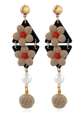 极速新款时c尚饰品珍珠花朵长款流苏耳环 女欧美大布小店爆款耳饰