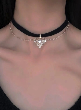 极速Sexy Black Llace Necklace Goth Double Layers Love Heart