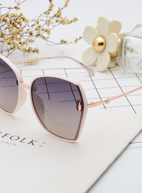 极速精致优雅珍珠偏光太阳眼x镜女复古大框圆脸白色墨镜开车驾驶