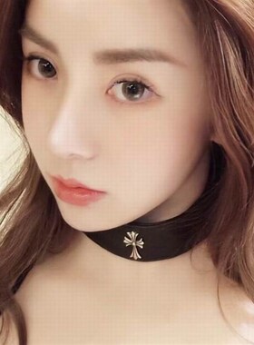 极速白色男士皮项链个性大环项圈韩版真皮颈链铆钉纯W牛皮潮脖链