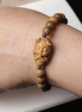 新品绿檀木手串度母创意小龙女手链D佛珠念珠单圈复古风0.8圆珠手