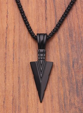 极速Mens  Deisign Matte Black Long Necklace with Arrow Pend