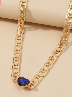 极速Metal blue diamond necklaceB personality thick chain fem
