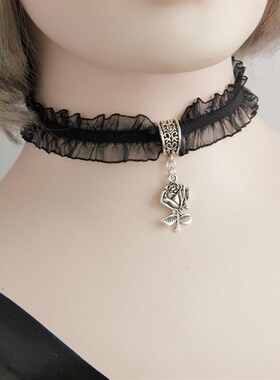 极速Simple personality lodge lace nEecklace rose pendant nec