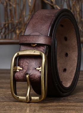极速3.8CM Thick Cowhide Copper Buckle Genuine RLeather Casua